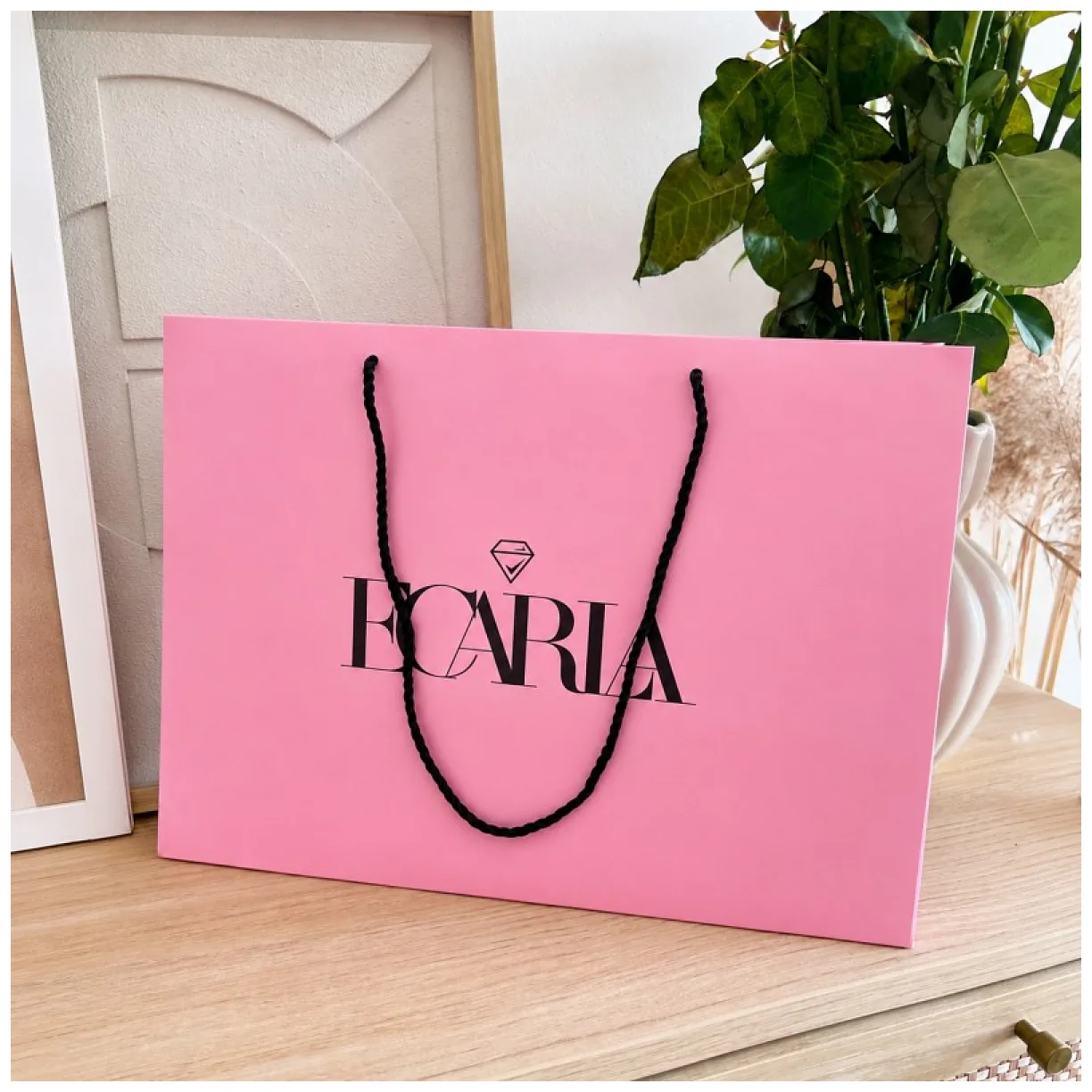 Torba ozdobna prezentowa duża 40x15x29cm, powlekana matowa, różowa z logo - obrazek 6