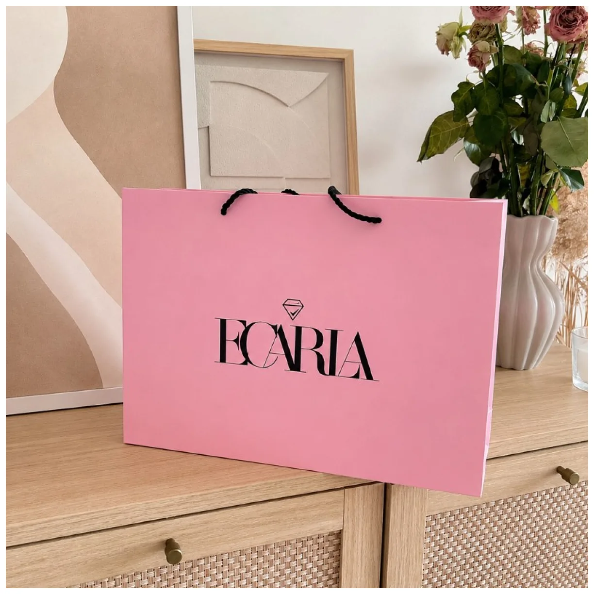 Torba ozdobna prezentowa duża 40x15x29cm, powlekana matowa, różowa z logo - obrazek 8