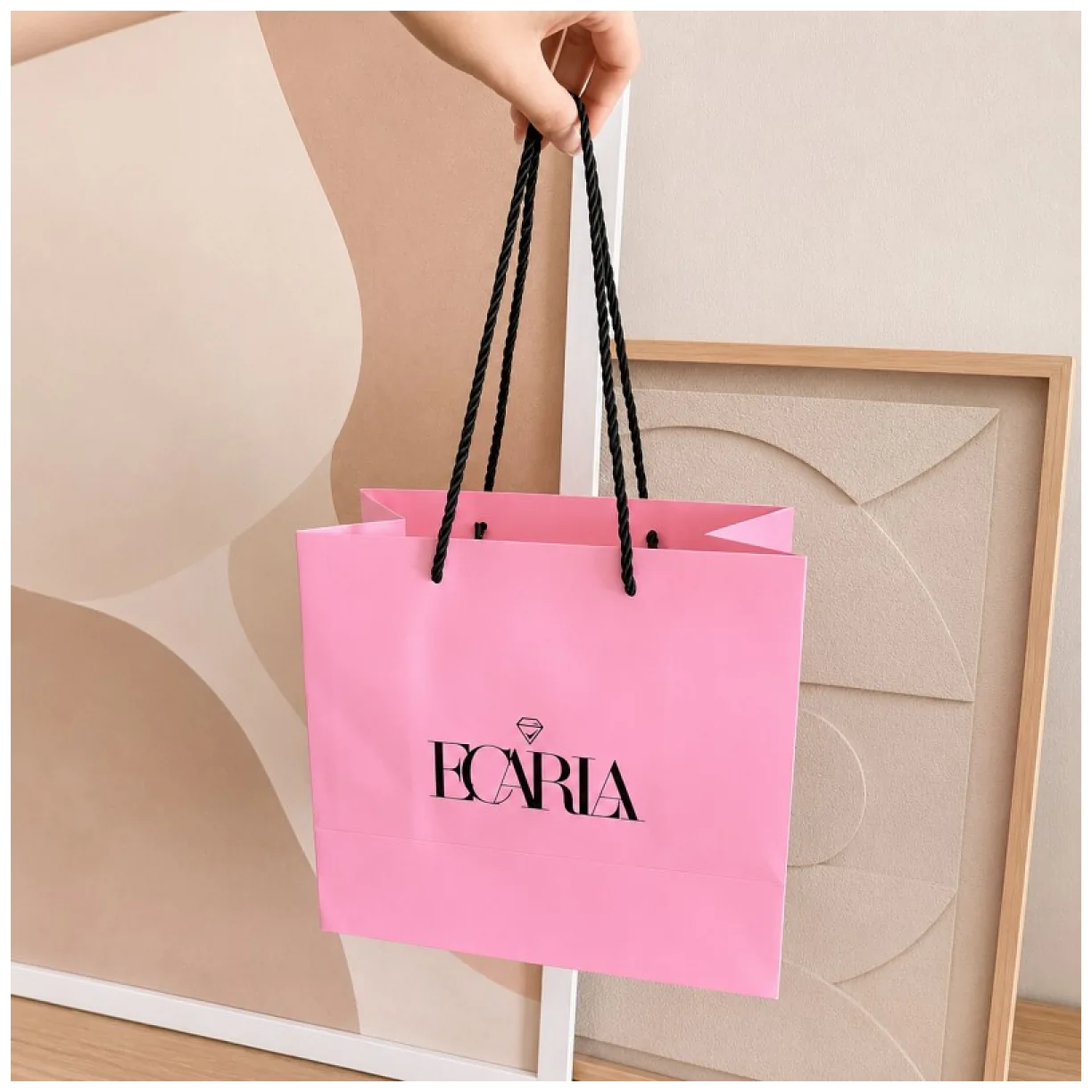 Torba ozdobna prezentowa, średnia 25x12x22cm powlekana matowa, różowa z logo - obrazek 4