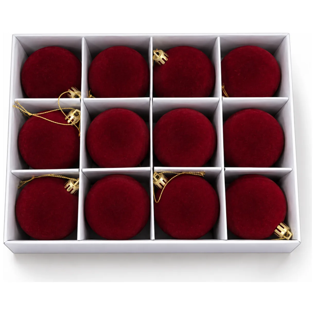 Komplet 12 bombek choinkowych welurowych bordowych 6 cm- zestaw gładkich - obrazek 4