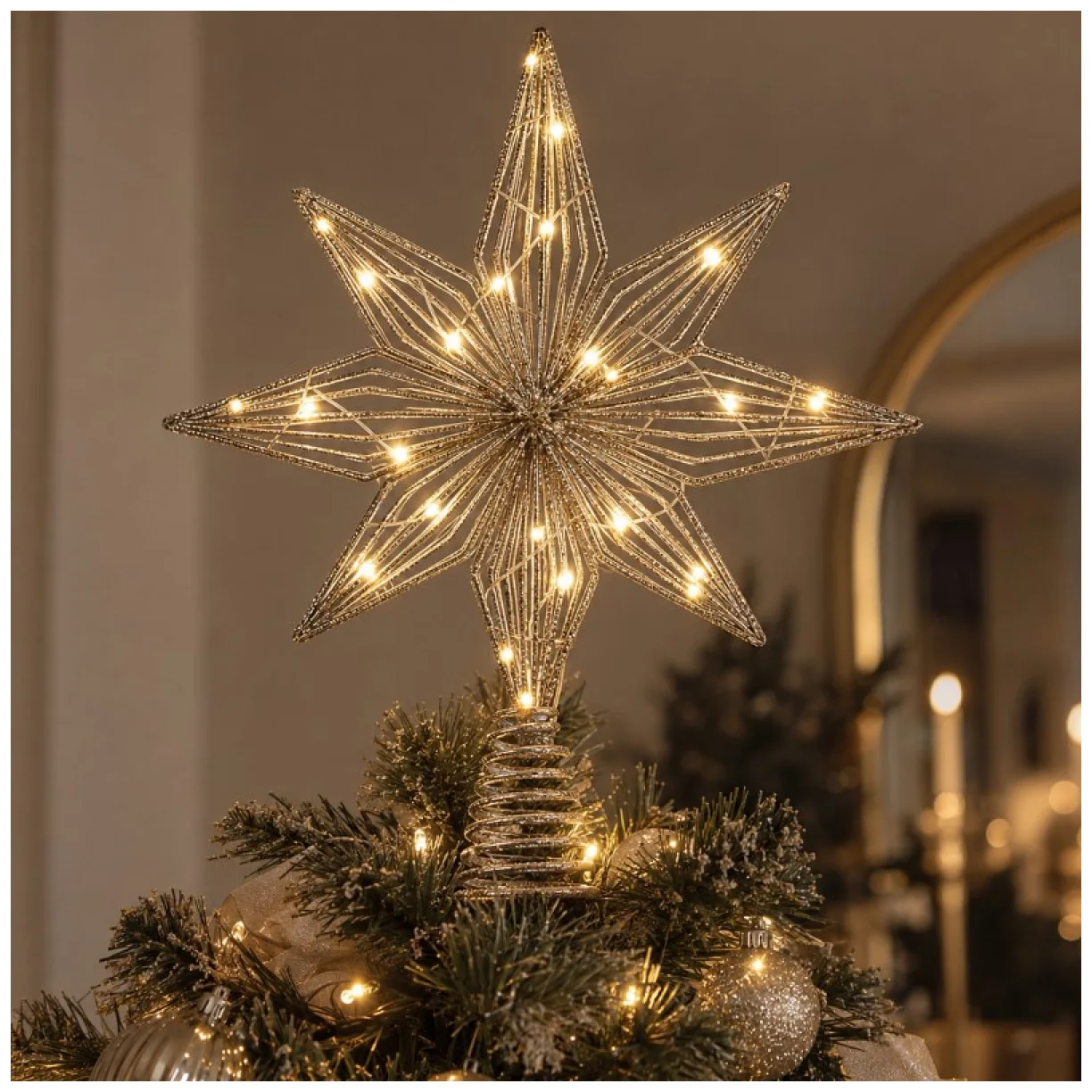 Czubek na choinkę metalowy XXL 27 cm LED brokat BOŻE NARODZENIE - obrazek 2