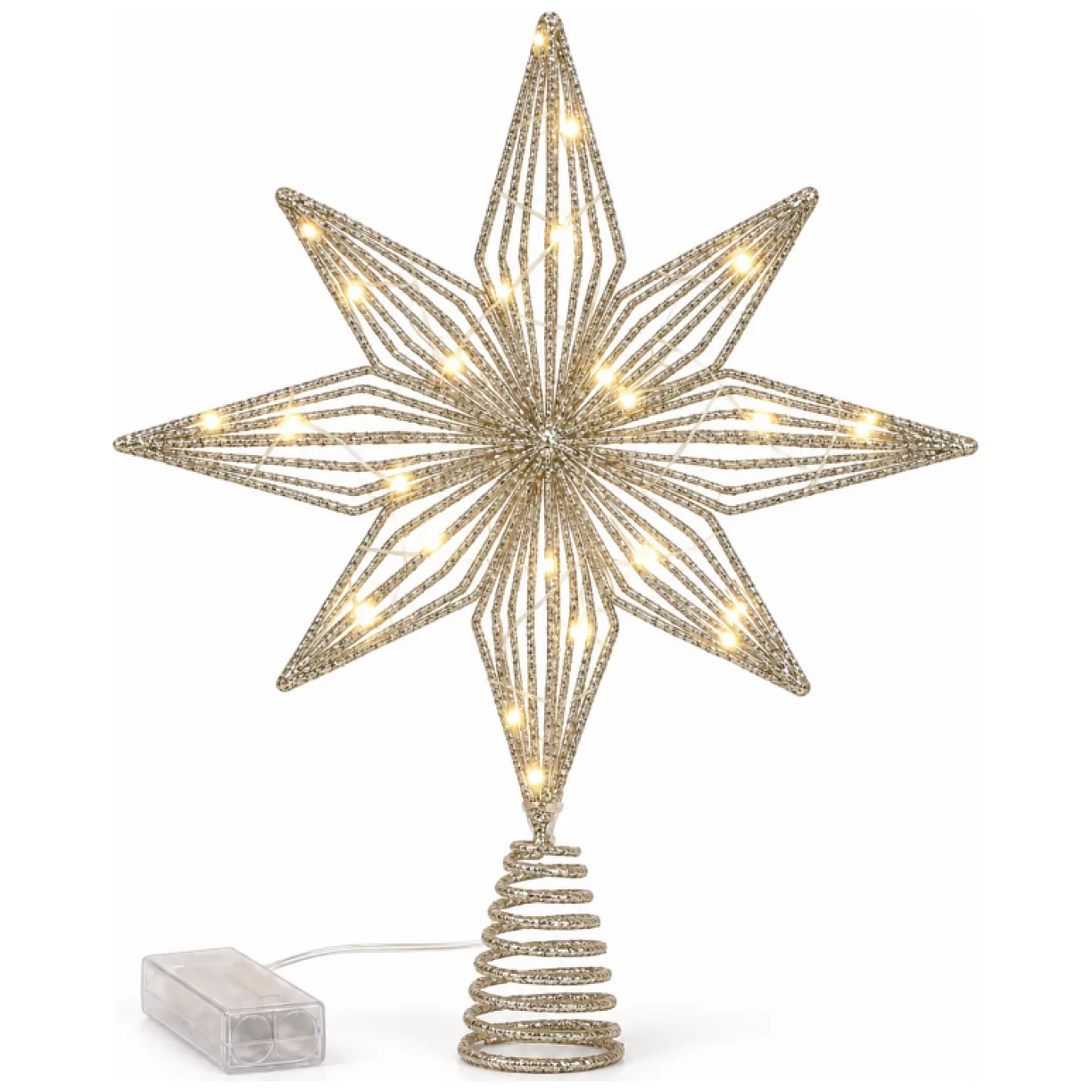 Czubek na choinkę metalowy XXL 27 cm LED brokat BOŻE NARODZENIE - obrazek 4