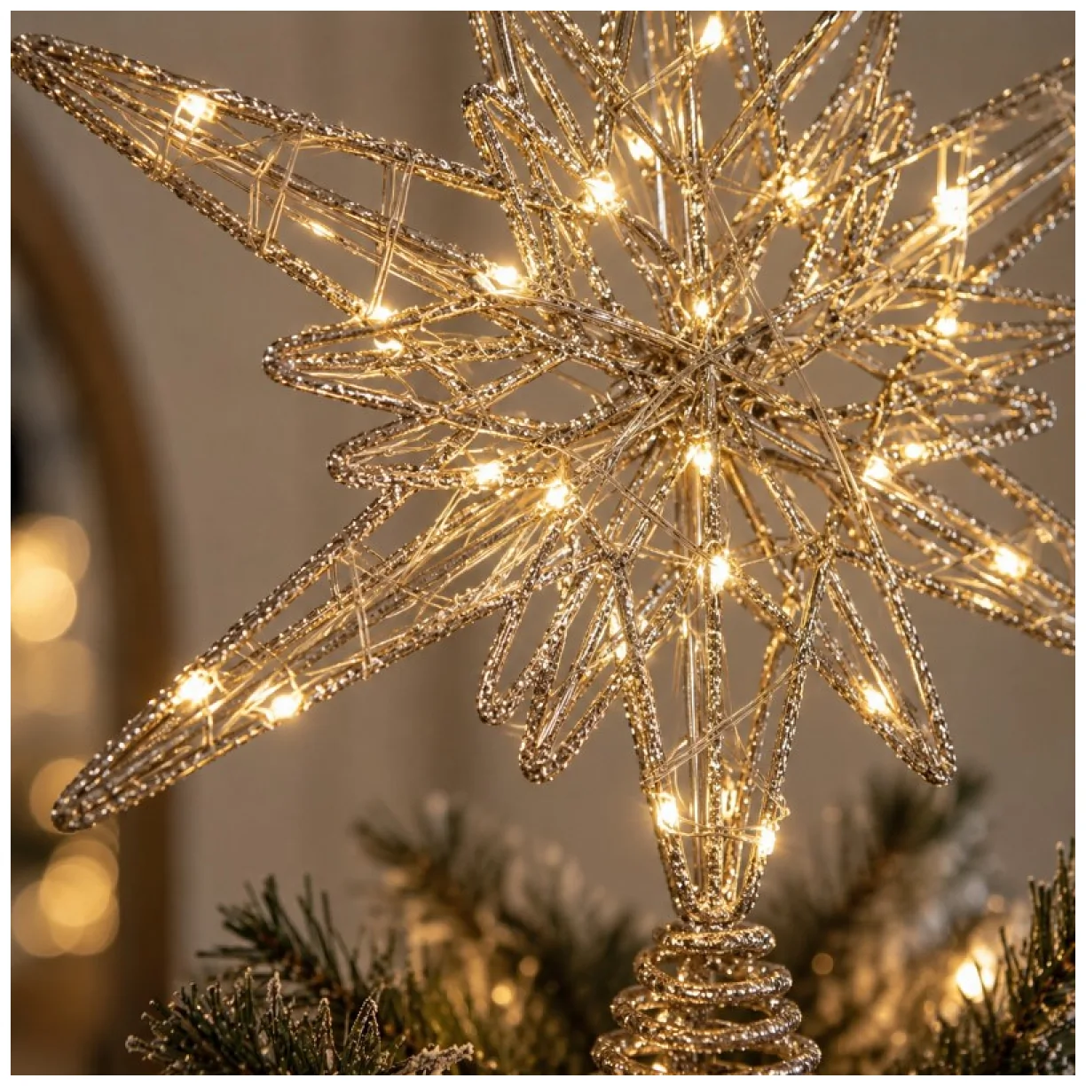 Czubek na choinkę metalowy XXL 27 cm LED brokat BOŻE NARODZENIE - obrazek 3