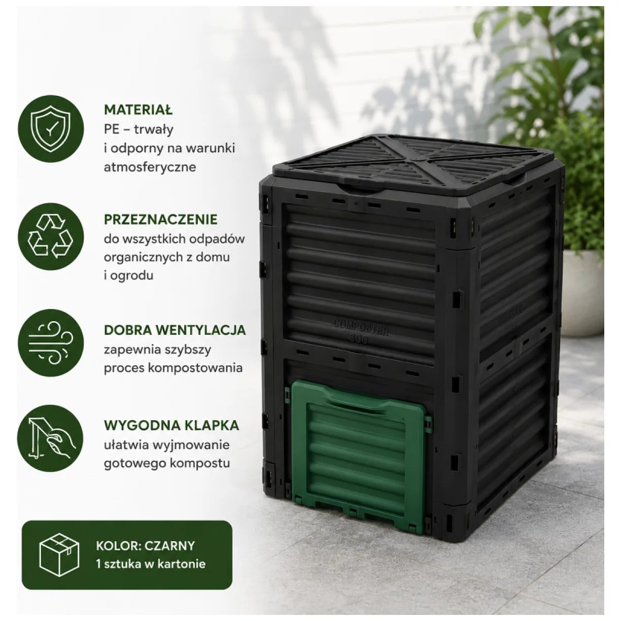 Kompostownik przydomowy, ogrodowy do odpadów BIO, 300L czarny - obrazek 7
