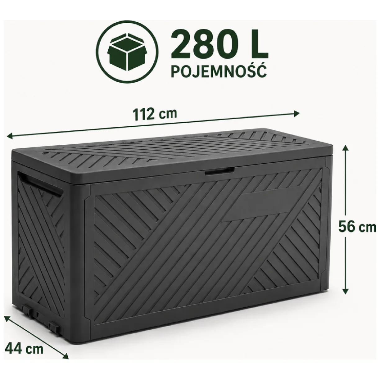 Skrzynia ogrodowa, balkonowa, kufer z siedziskiem, duża 280L, mocna antracyt - obrazek 8