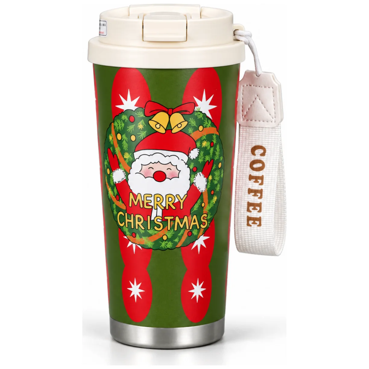 Świąteczny kubek termiczny 550ml z uchwytem i ustnikiem, MERRY CHRISTMAS - obrazek 3
