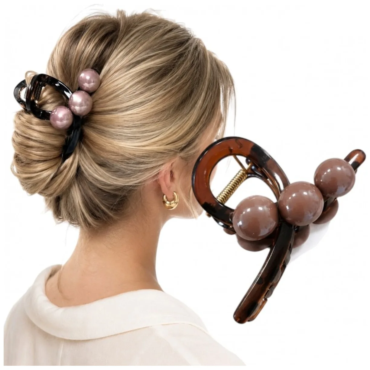 Spinka do włosów, do koka, elegancka klamra XL z kuleczkami - obrazek 2