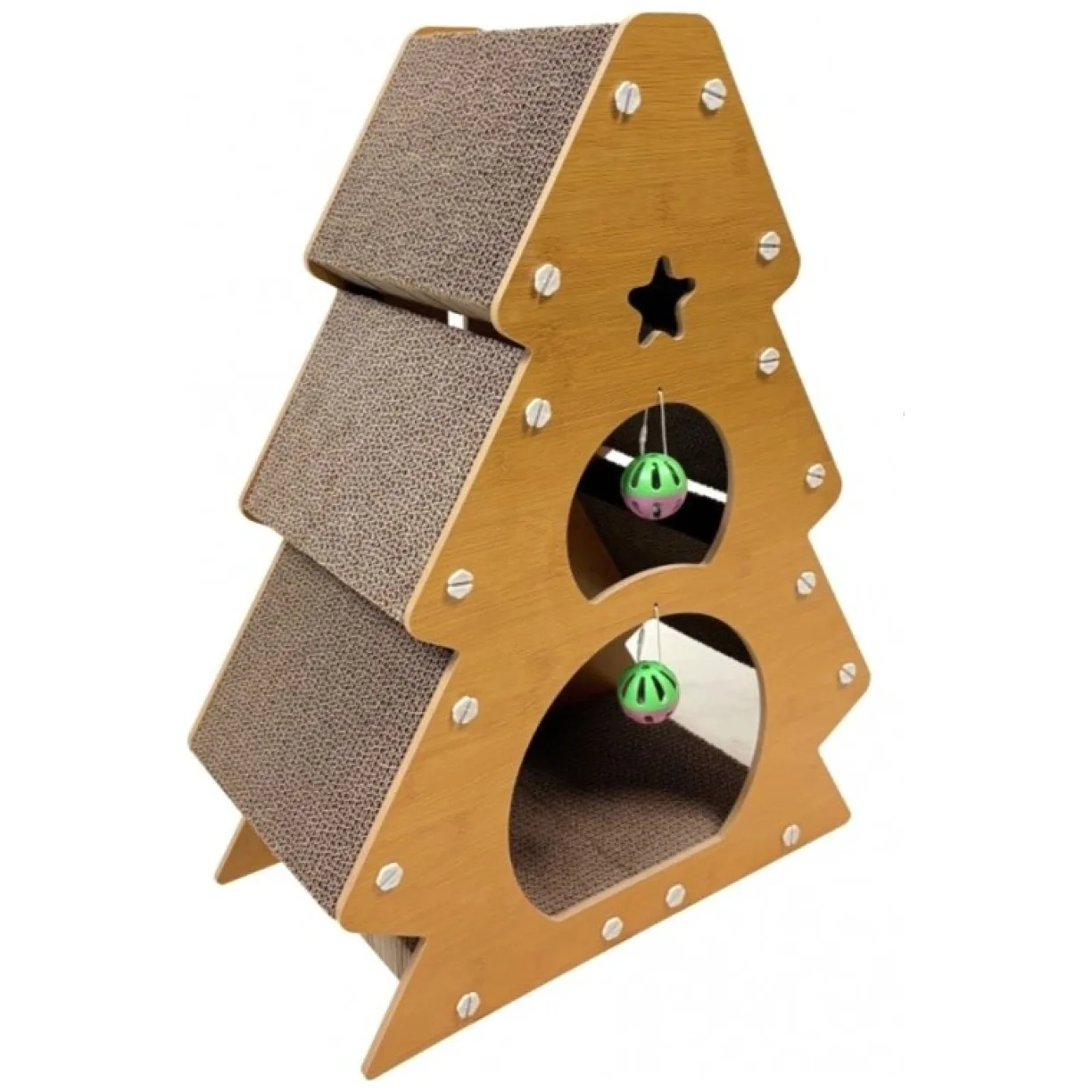 Domek dla kota CHOINKA, drapak, legowisko z piłkami do zabawy- 41x21x56 cm - obrazek 5