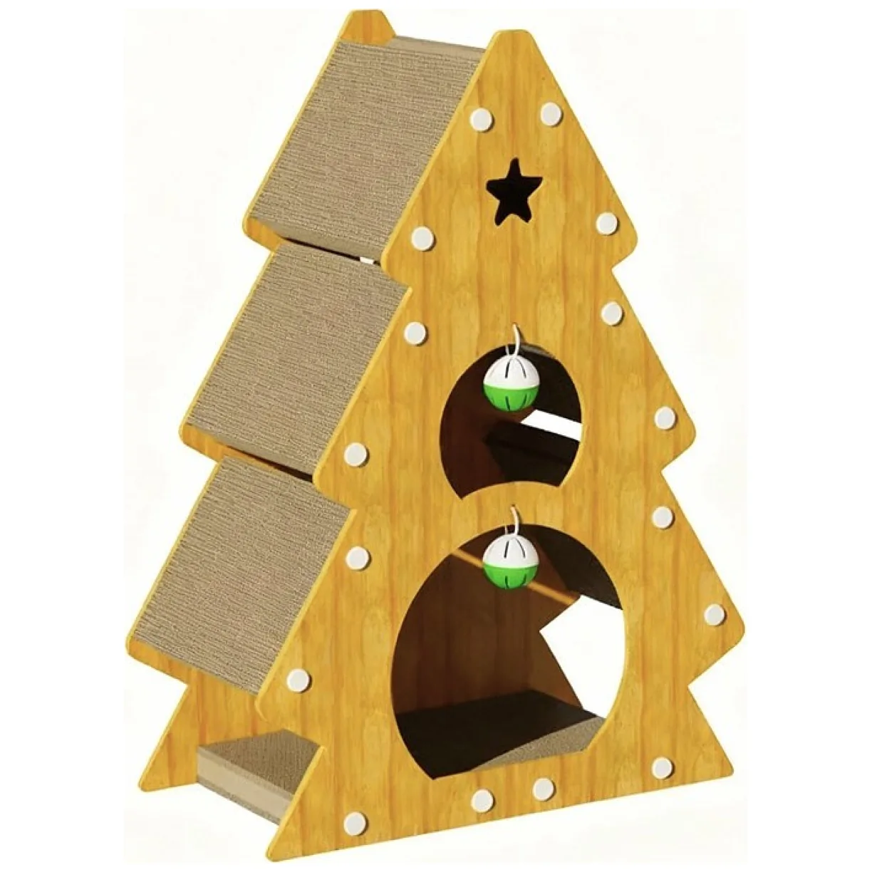 Domek dla kota CHOINKA, drapak, legowisko z piłkami do zabawy- 41x21x56 cm - obrazek 6