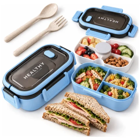 Śniadaniówka LUNCH BOX ze sztućcami 21 x 14,5 x 8cm niebieski