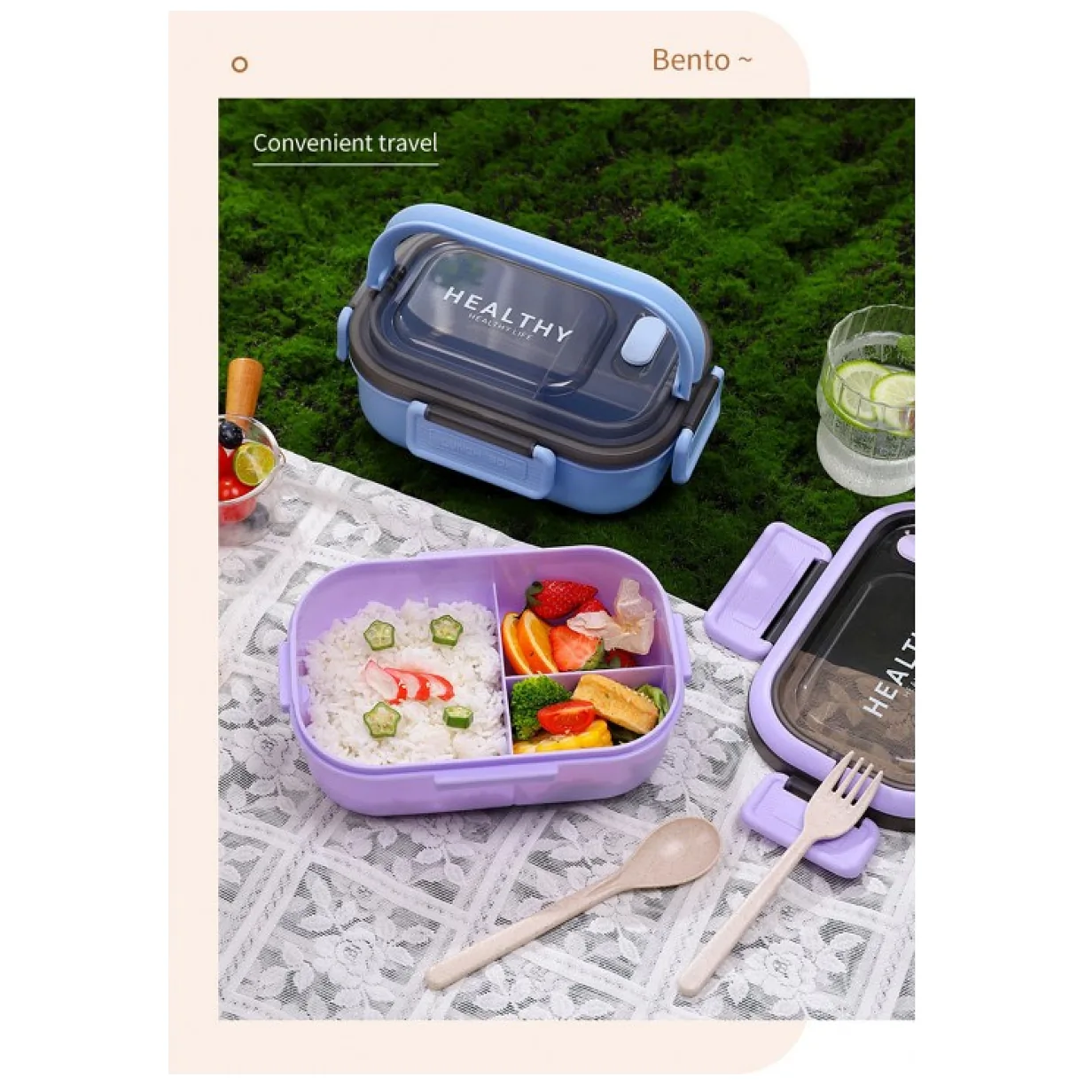 Śniadaniówka LUNCH BOX ze sztućcami 21 x 14,5 x 8cm niebieski - obrazek 7