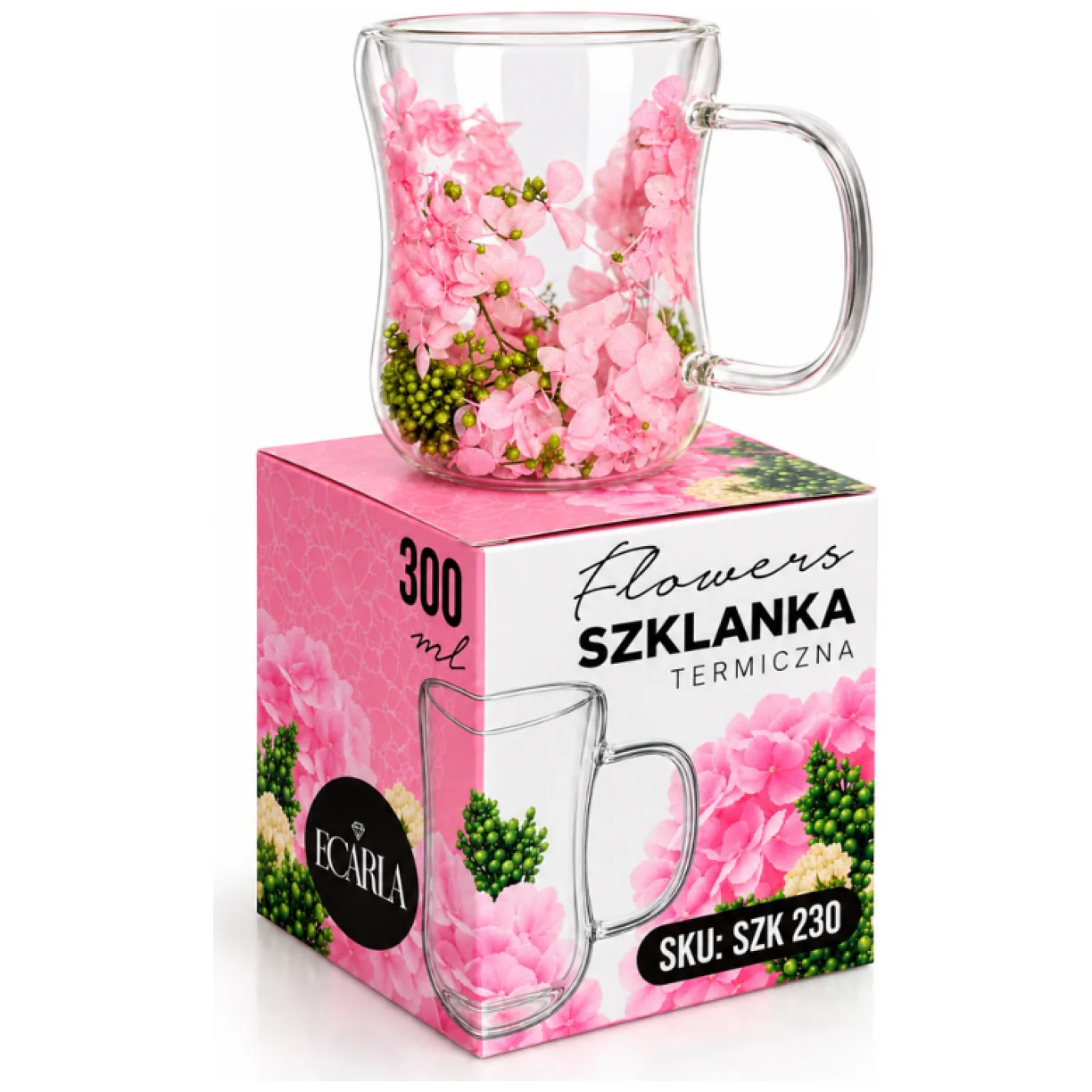 Szklanka termiczna z kwiatami w środku 300ml 1szt, pełna hortensji, róż i zieleń - obrazek 5