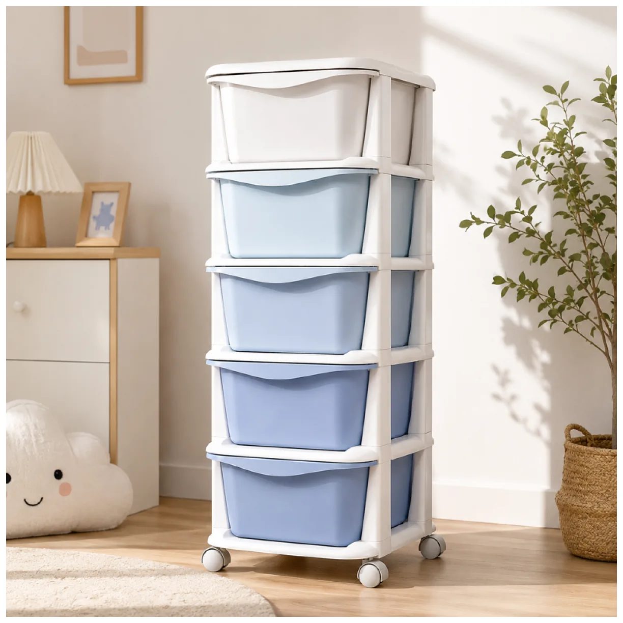 Plastikowy regał na kółkach szafka szuflady szafa 97x38x37cm OMBRE niebieski - obrazek 2