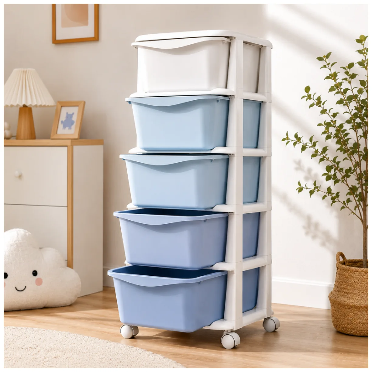 Plastikowy regał na kółkach szafka szuflady szafa 97x38x37cm OMBRE niebieski - obrazek 3