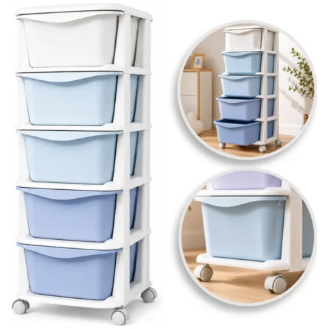 Plastikowy regał na kółkach szafka szuflady szafa 97x38x37cm OMBRE niebieski