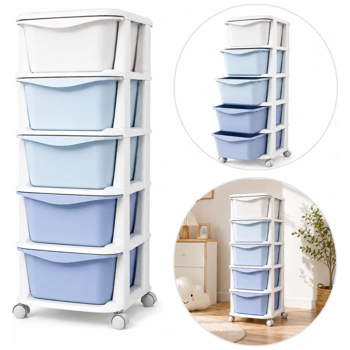 Plastikowy regał na kółkach szafka szuflady szafa 97x38x37cm OMBRE niebieski - obrazek 10