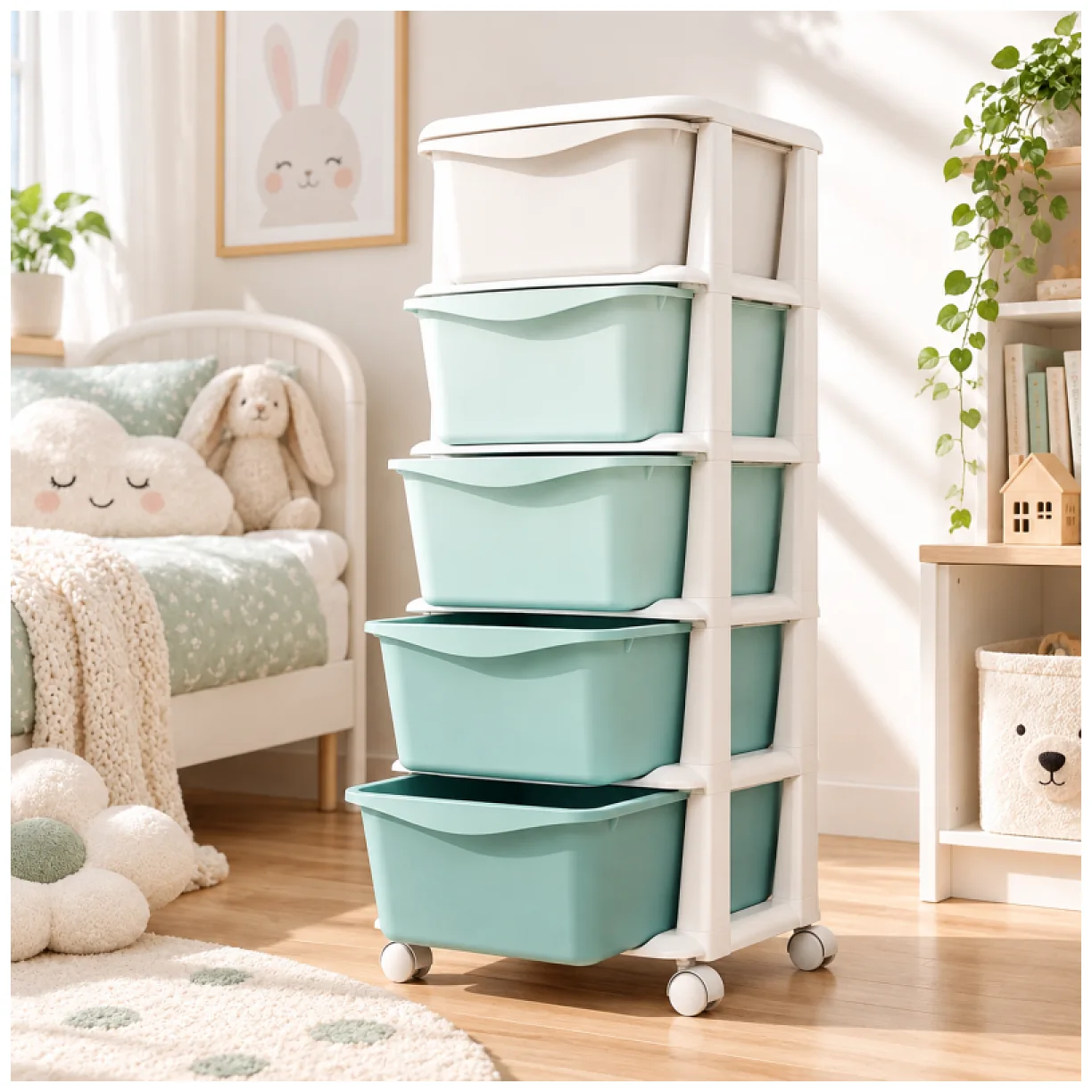 Plastikowy regał na kółkach szafka szuflady szafa 97x38x37cm OMBRE zielony - obrazek 3