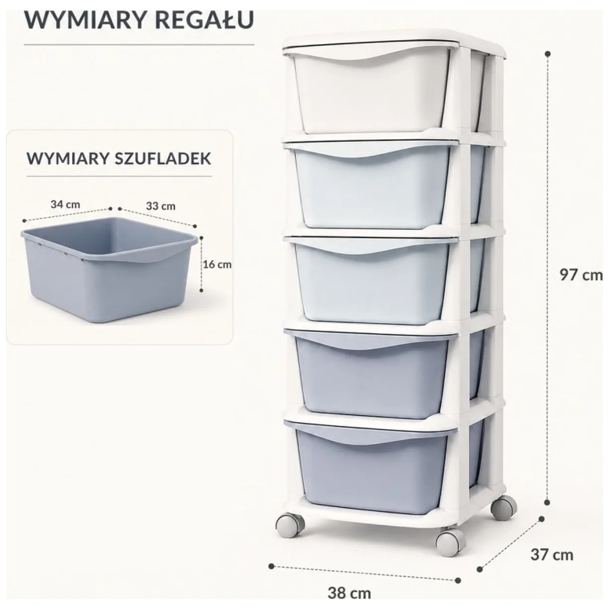 Plastikowy regał na kółkach szafka szuflady szafa 97x38x37cm OMBRE zielony - obrazek 5