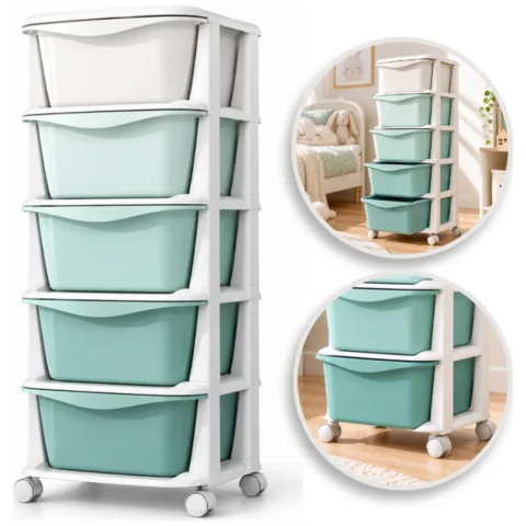 Plastikowy regał na kółkach szafka szuflady szafa 97x38x37cm OMBRE zielony