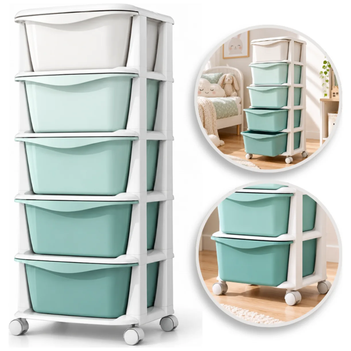 Plastikowy regał na kółkach szafka szuflady szafa 97x38x37cm OMBRE zielony
