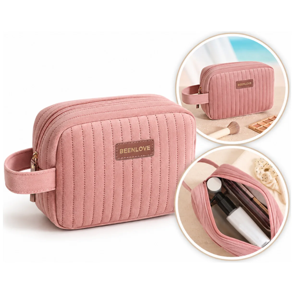 Kosmetyczka damska aksamitna podłużna 20cm x 13cm różowa