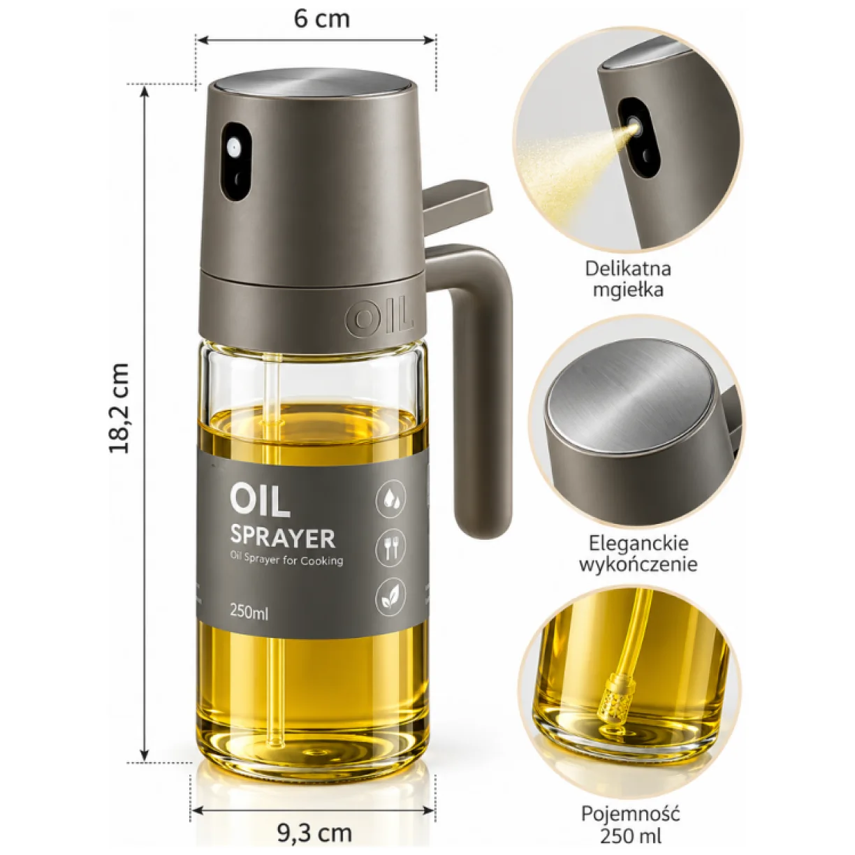 Butelka, spray do oliwy, oleju, dozownik, rozpylacz 250ml - obrazek 2