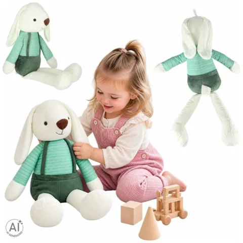 Maskotka pluszak przytulanka królik w zielonych spodenkach 70 cm