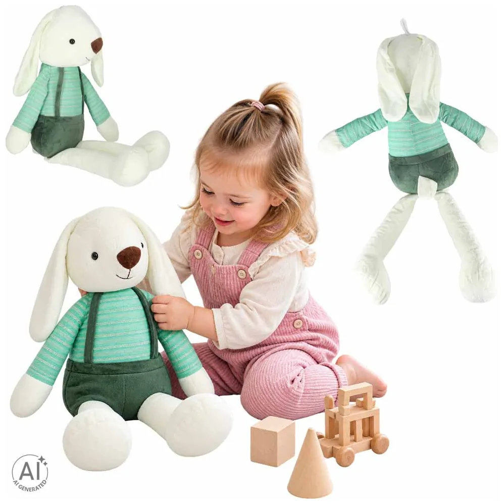 Maskotka pluszak przytulanka królik w zielonych spodenkach 70 cm
