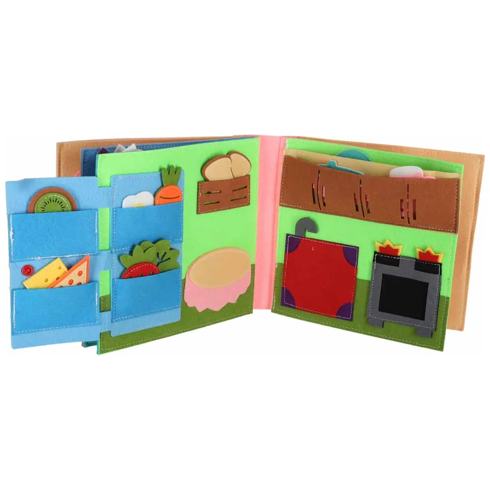 Książeczka sensoryczna edukacyjna filcowa 3D manipulacyjna ruchome elementy dom - obrazek 13