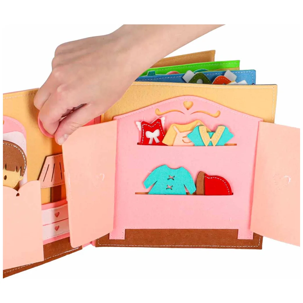 Książeczka sensoryczna edukacyjna filcowa 3D manipulacyjna ruchome elementy dom - obrazek 6