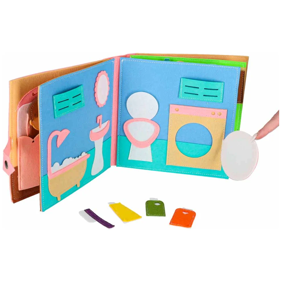 Książeczka sensoryczna edukacyjna filcowa 3D manipulacyjna ruchome elementy dom - obrazek 10