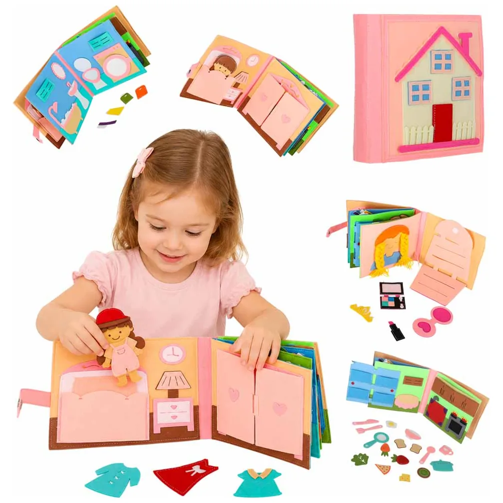 Książeczka sensoryczna edukacyjna filcowa 3D manipulacyjna ruchome elementy dom