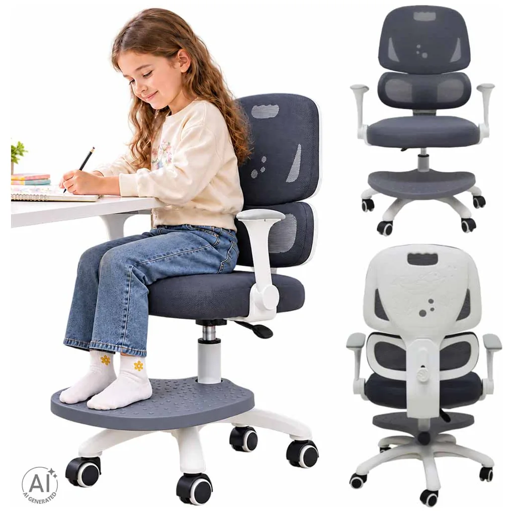 Krzesło do biurka dla dziecka fotel ergonomiczny obrotowy regulowany szary - obrazek 8