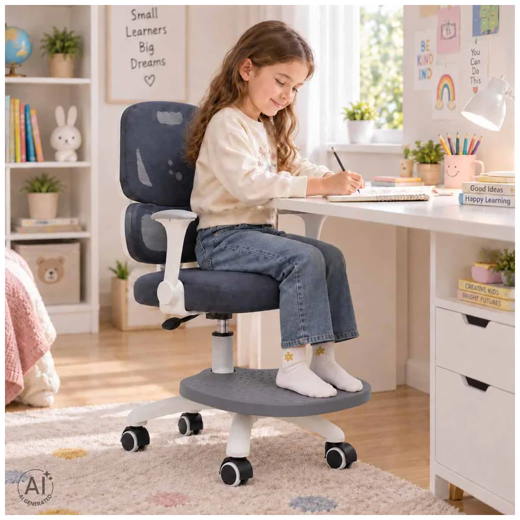 Krzesło do biurka dla dziecka fotel ergonomiczny obrotowy regulowany szary - obrazek 9