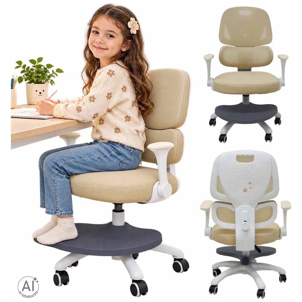 Krzesło do biurka dla dziecka fotel ergonomiczny obrotowy regulowany beżowy - obrazek 7