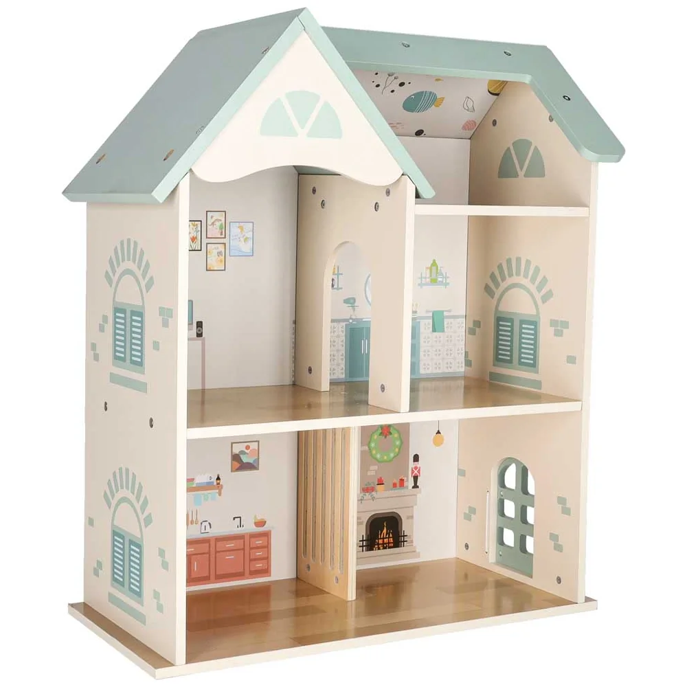 Domek dla lalek drewniany LULILO mebelki figurki 56cm miętowy - obrazek 4