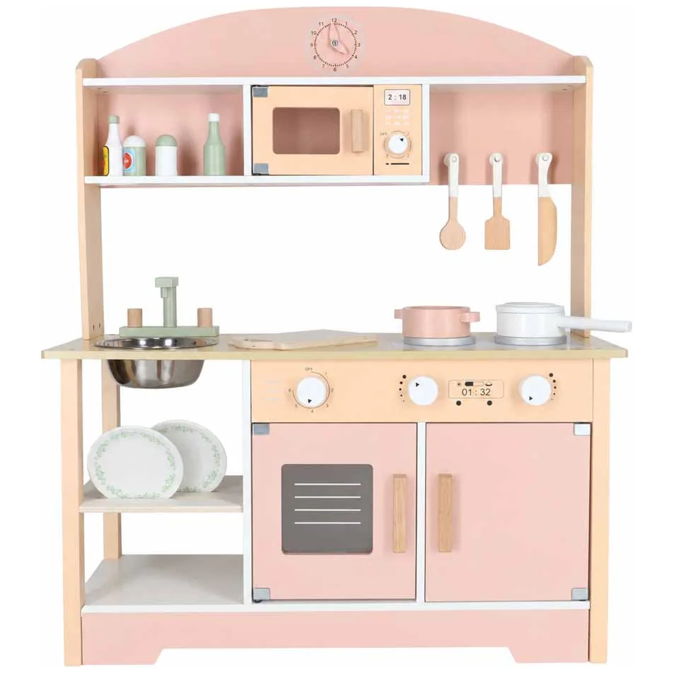 Kuchnia dla dzieci drewniana MDF MODERN CLASSIC akcesoria 82cm różowa - obrazek 12