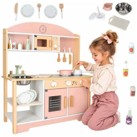 Kuchnia dla dzieci drewniana  MDF MODERN CLASSIC akcesoria 82cm różowa